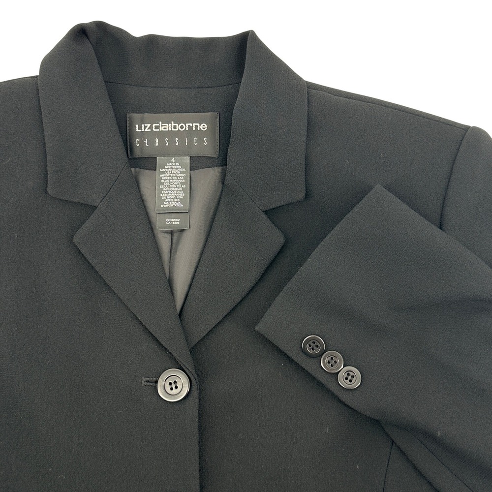 Liz Claiborne Classics‎ Black Blazer Jacket Women Size 4 Button Front Career
